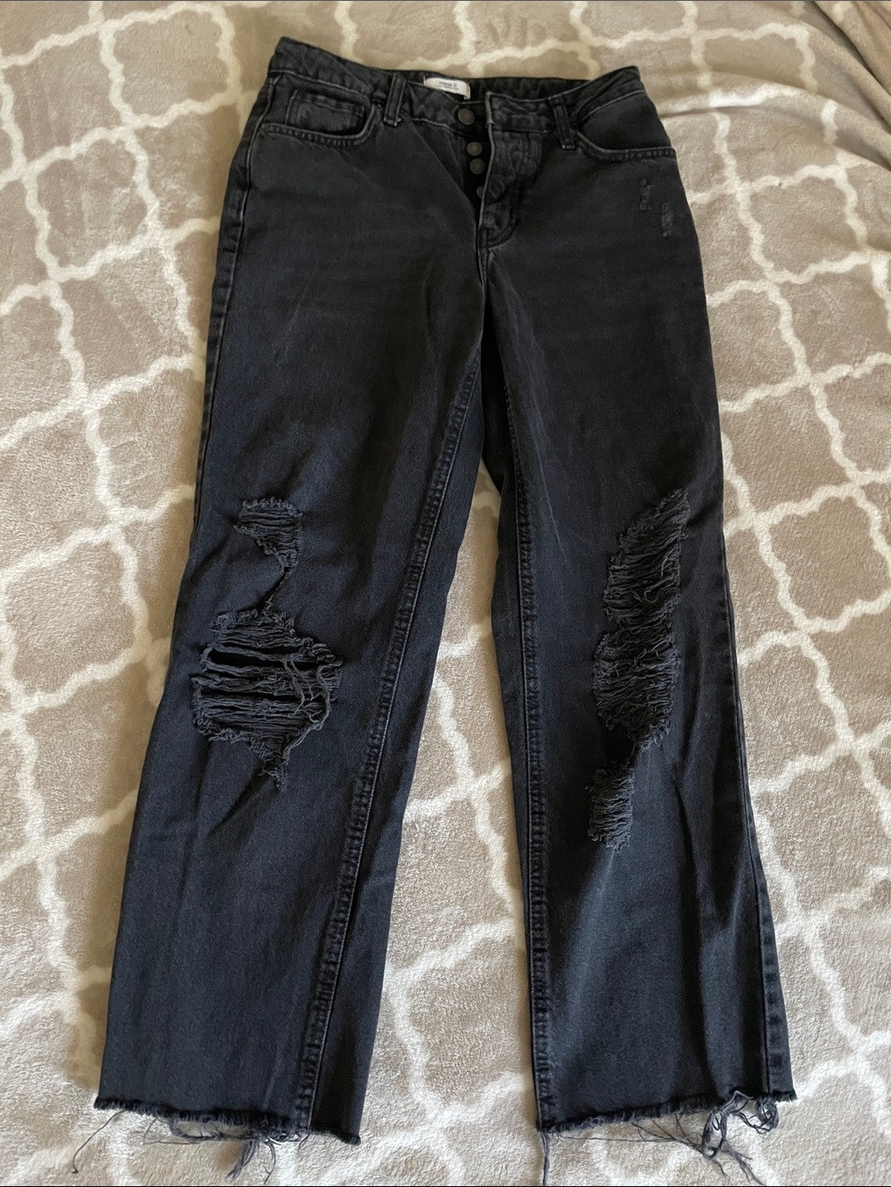 Forever 21 Black Ripped Wide-Leg Jeans